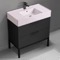 Pink Sink Bathroom Vanity, Matte Black, Modern, Free Standing, 32